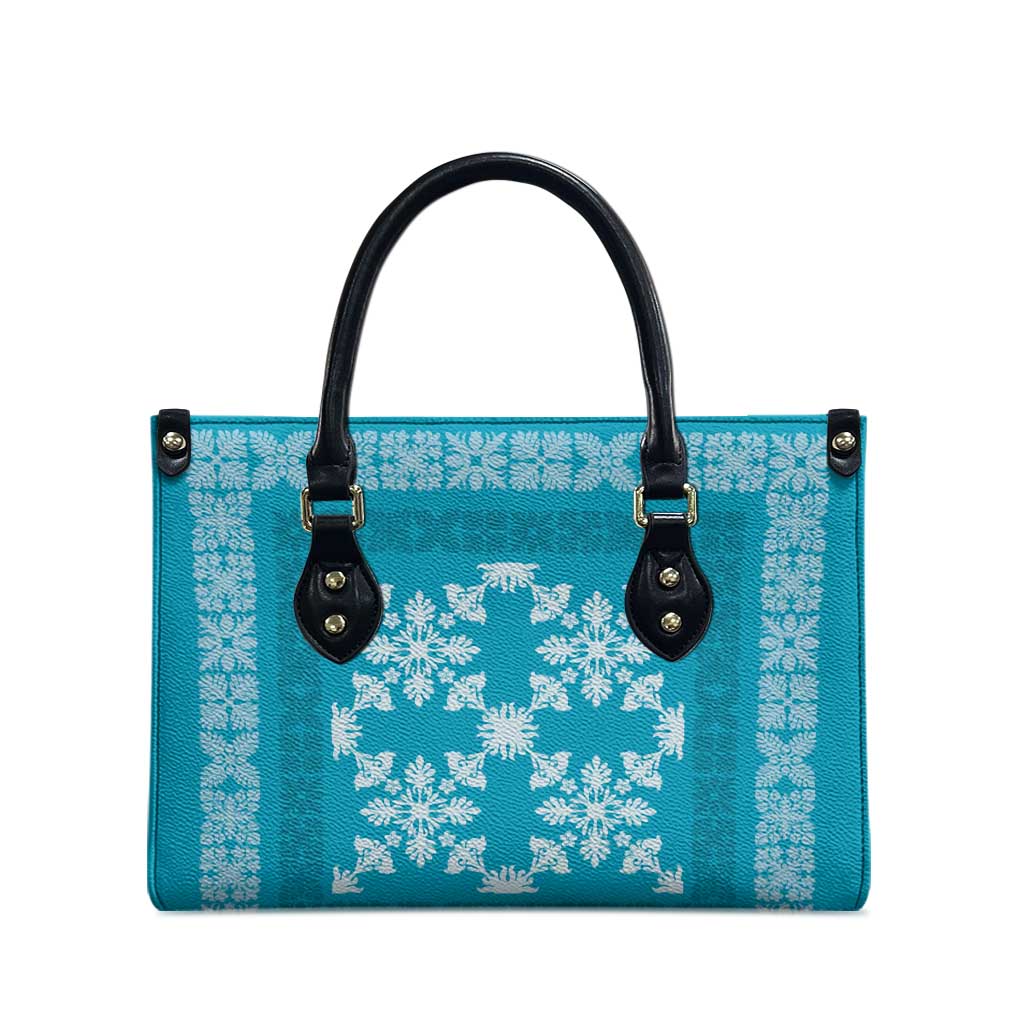 Hawaiian Quilt Pattern Leather Bag Teal Hawaii Culture Tropical - Polynesian Pride