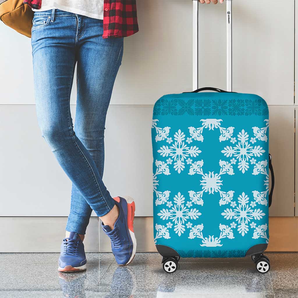 Hawaiian Quilt Pattern Luggage Cover Teal Hawaii Culture Tropical - Polynesian Pride