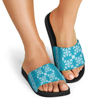 Hawaiian Quilt Pattern Slide Sandals Teal Hawaii Culture Tropical - Polynesian Pride