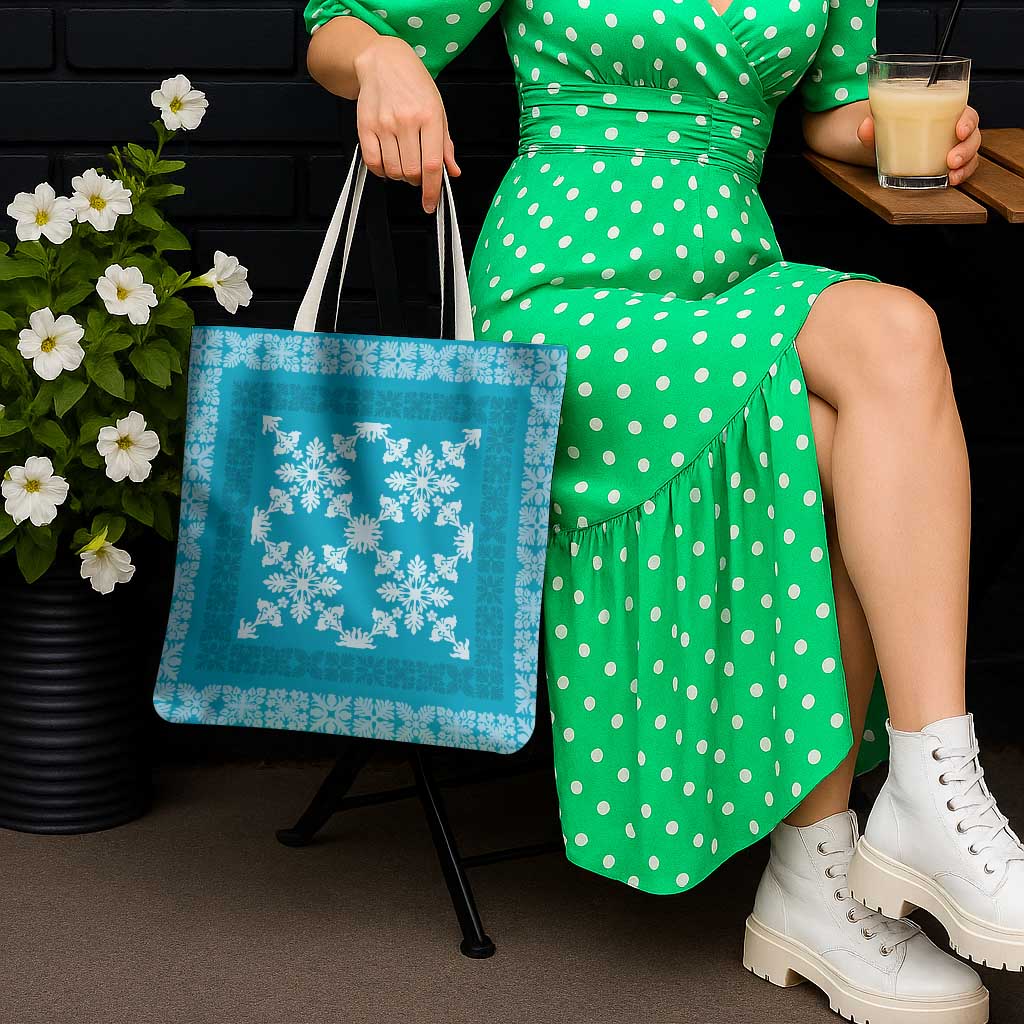 Hawaiian Quilt Pattern Tote Bag Teal Hawaii Culture Tropical - Polynesian Pride