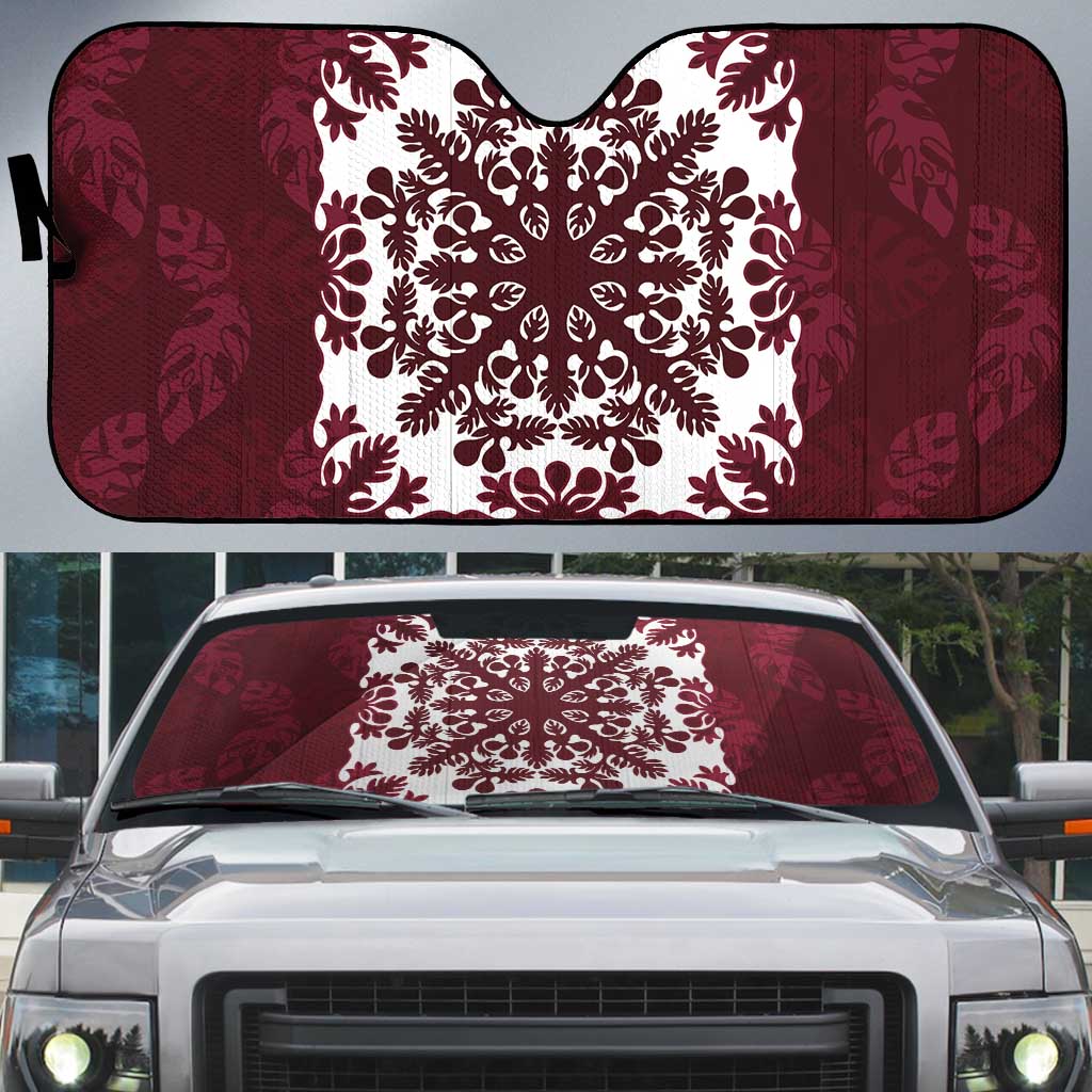 Palm Leaf Quilt Pattern Auto Sun Shade Hawaii Culture Floral LT9 Oxblood - Polynesian Pride