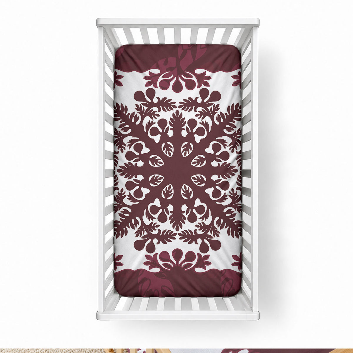 Palm Leaf Quilt Pattern Baby Bed Cover Hawaii Culture Floral LT9 28 × 52 in Oxblood - Polynesian Pride
