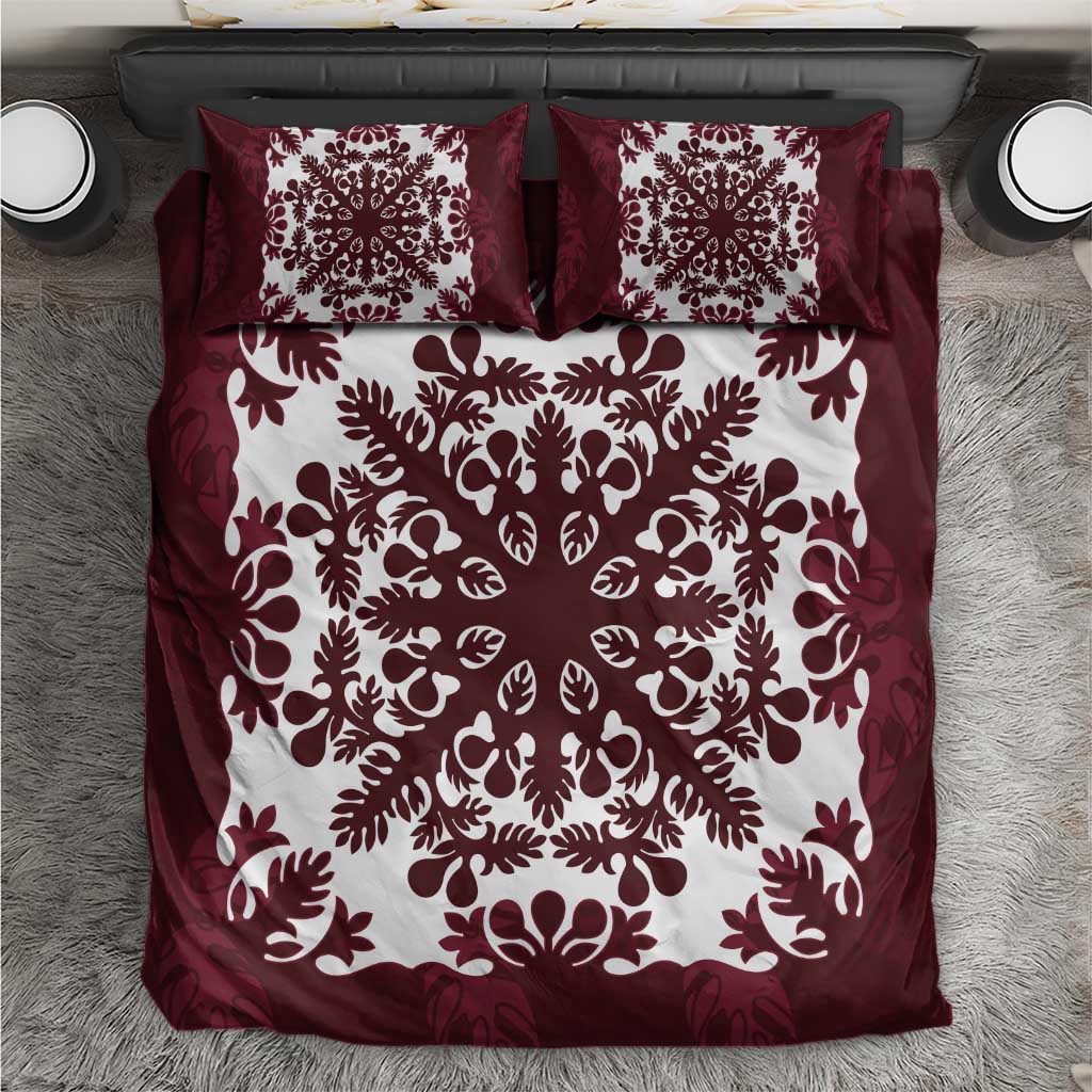 Palm Leaf Quilt Pattern Bedding Set Hawaii Culture Floral LT9 Oxblood - Polynesian Pride