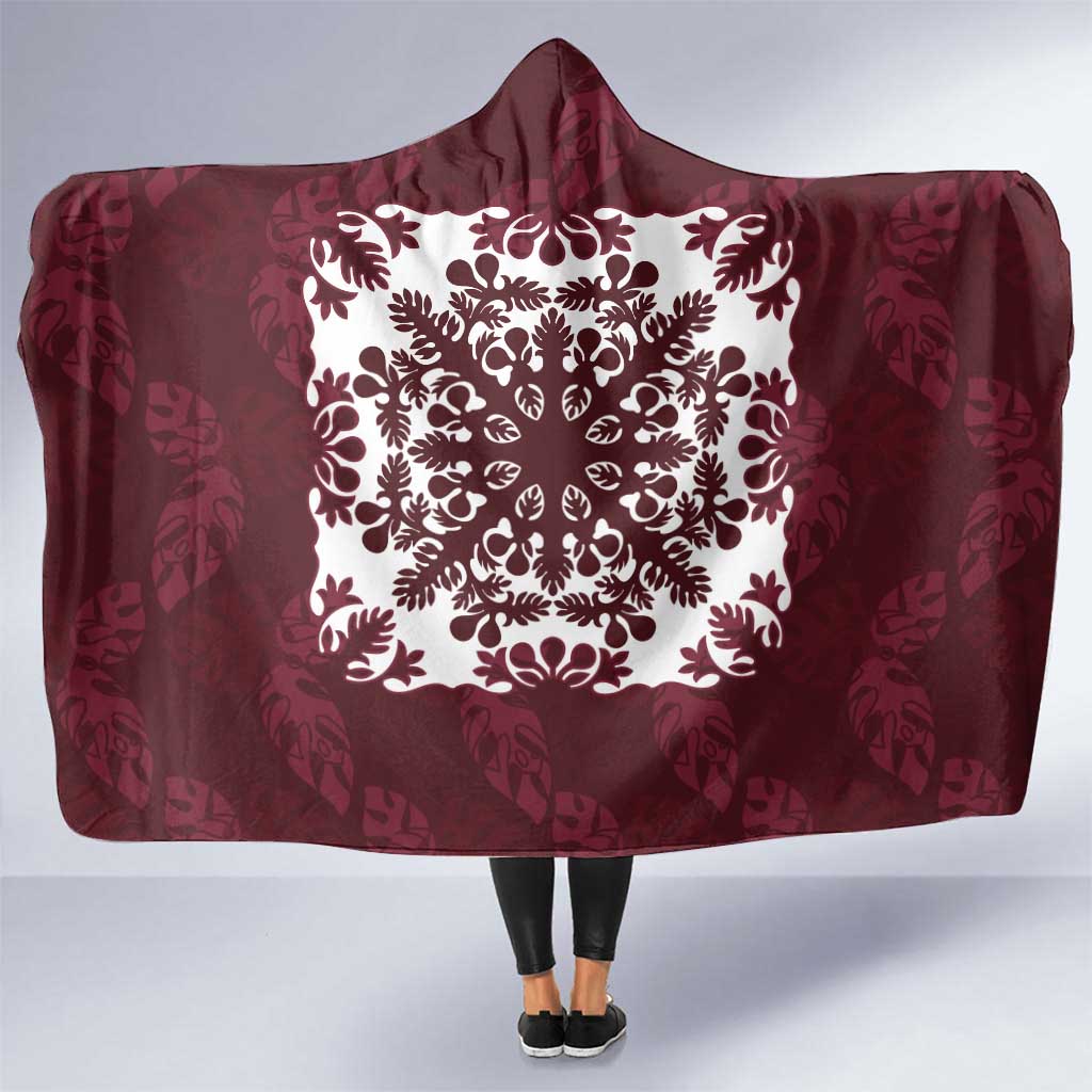 Palm Leaf Quilt Pattern Hooded Blanket Hawaii Culture Floral LT9 One Size Oxblood - Polynesian Pride