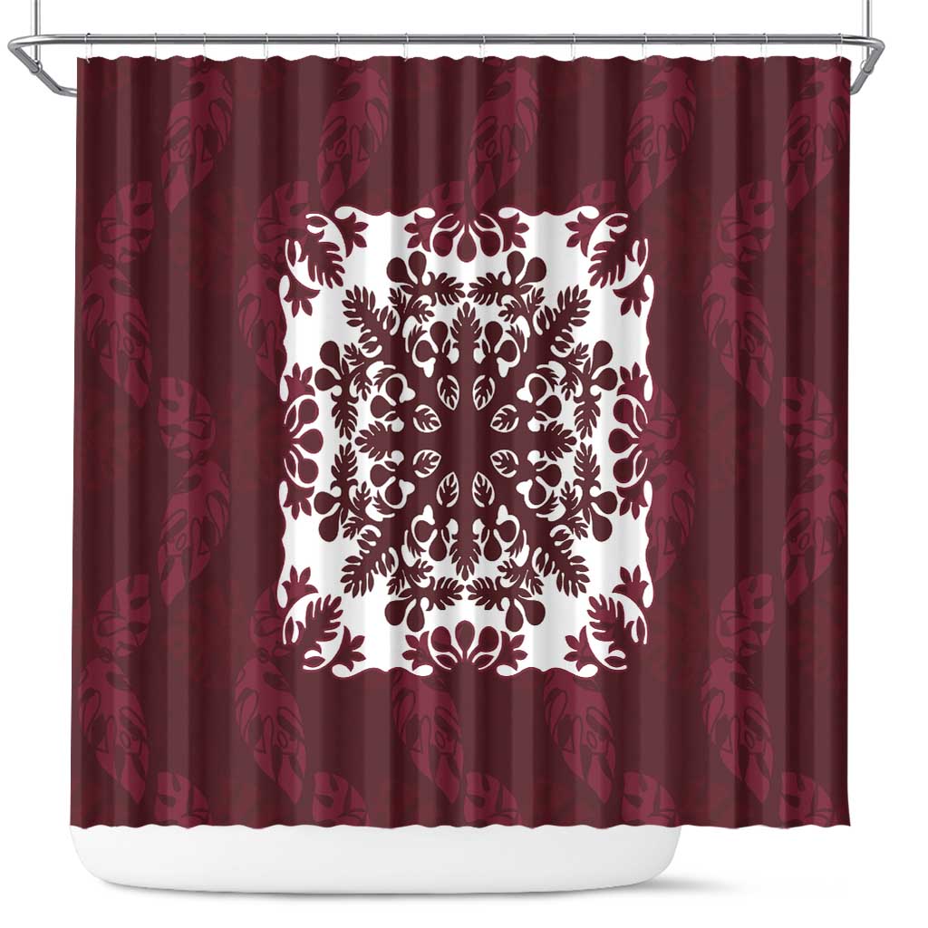 Palm Leaf Quilt Pattern Shower Curtain Hawaii Culture Floral LT9 Oxblood - Polynesian Pride