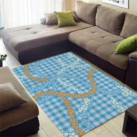 Blue Tropical Floral Palaka Area Rug Hawaiian Quilt Pattern - Polynesian Pride