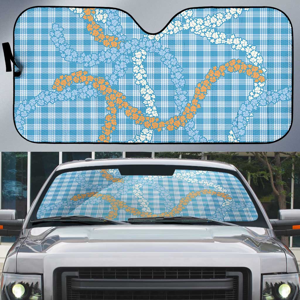 Blue Tropical Floral Palaka Auto Sun Shade Hawaiian Quilt Pattern LT9 Blue - Polynesian Pride