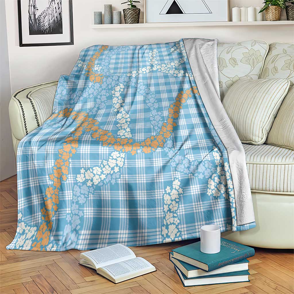 Blue Tropical Floral Palaka Blanket Hawaiian Quilt Pattern - Polynesian Pride