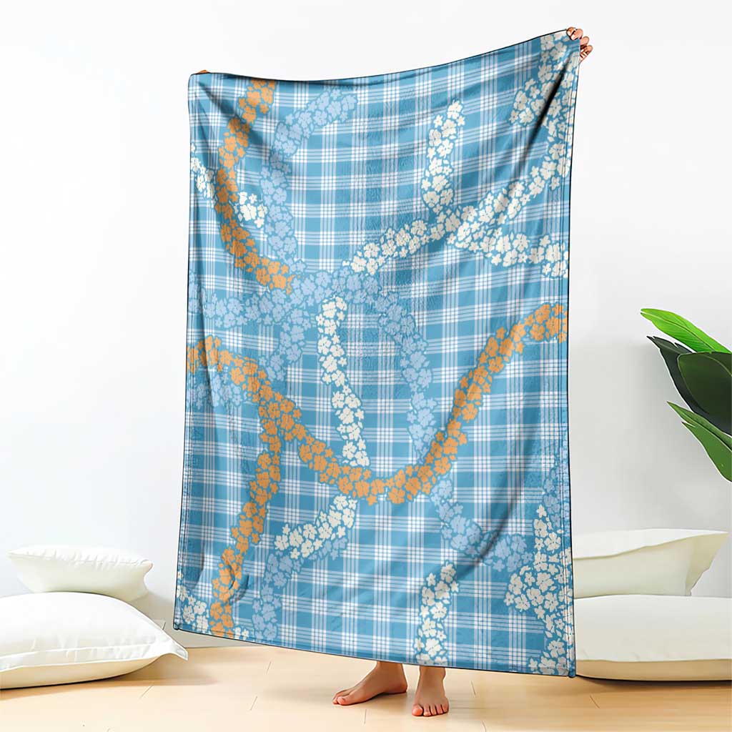 Blue Tropical Floral Palaka Blanket Hawaiian Quilt Pattern - Polynesian Pride