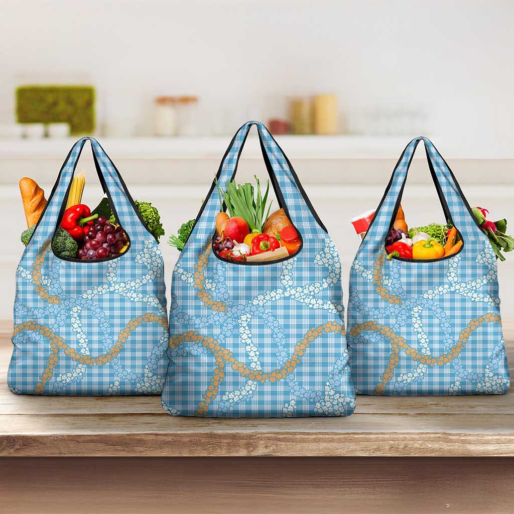 Blue Tropical Floral Palaka Grocery Bag Hawaiian Quilt Pattern - Polynesian Pride