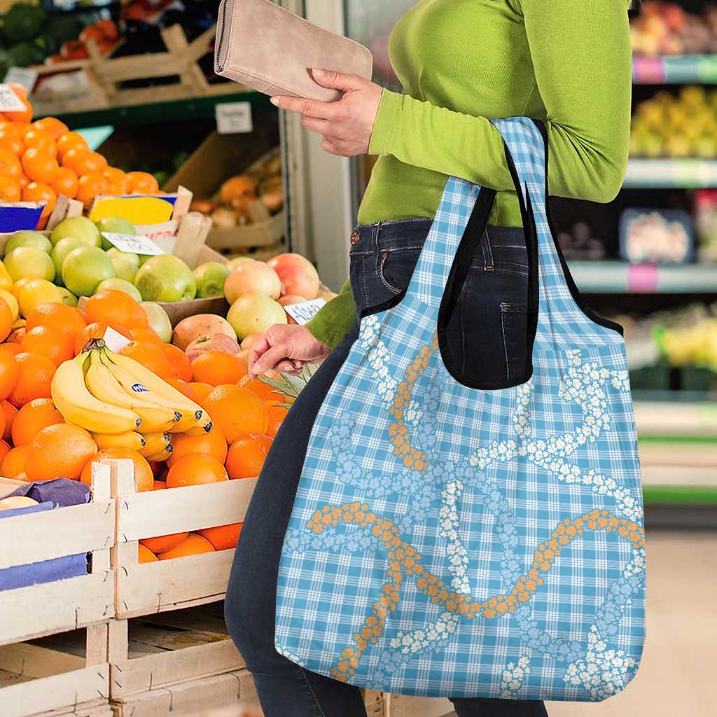Blue Tropical Floral Palaka Grocery Bag Hawaiian Quilt Pattern - Polynesian Pride