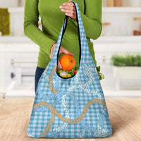 Blue Tropical Floral Palaka Grocery Bag Hawaiian Quilt Pattern - Polynesian Pride