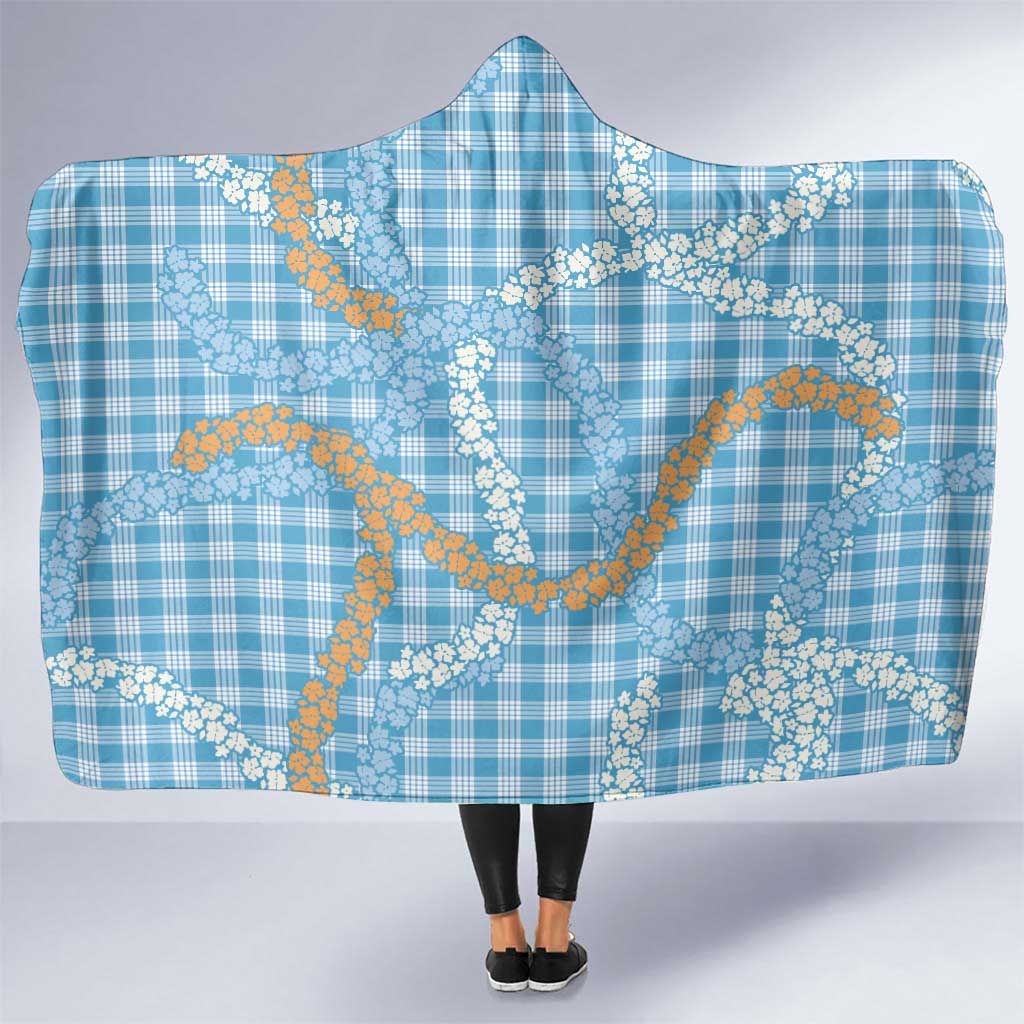 Blue Tropical Floral Palaka Hooded Blanket Hawaiian Quilt Pattern LT9 One Size Blue - Polynesian Pride
