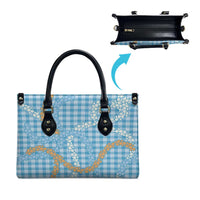 Blue Tropical Floral Palaka Leather Bag Hawaiian Quilt Pattern - Polynesian Pride