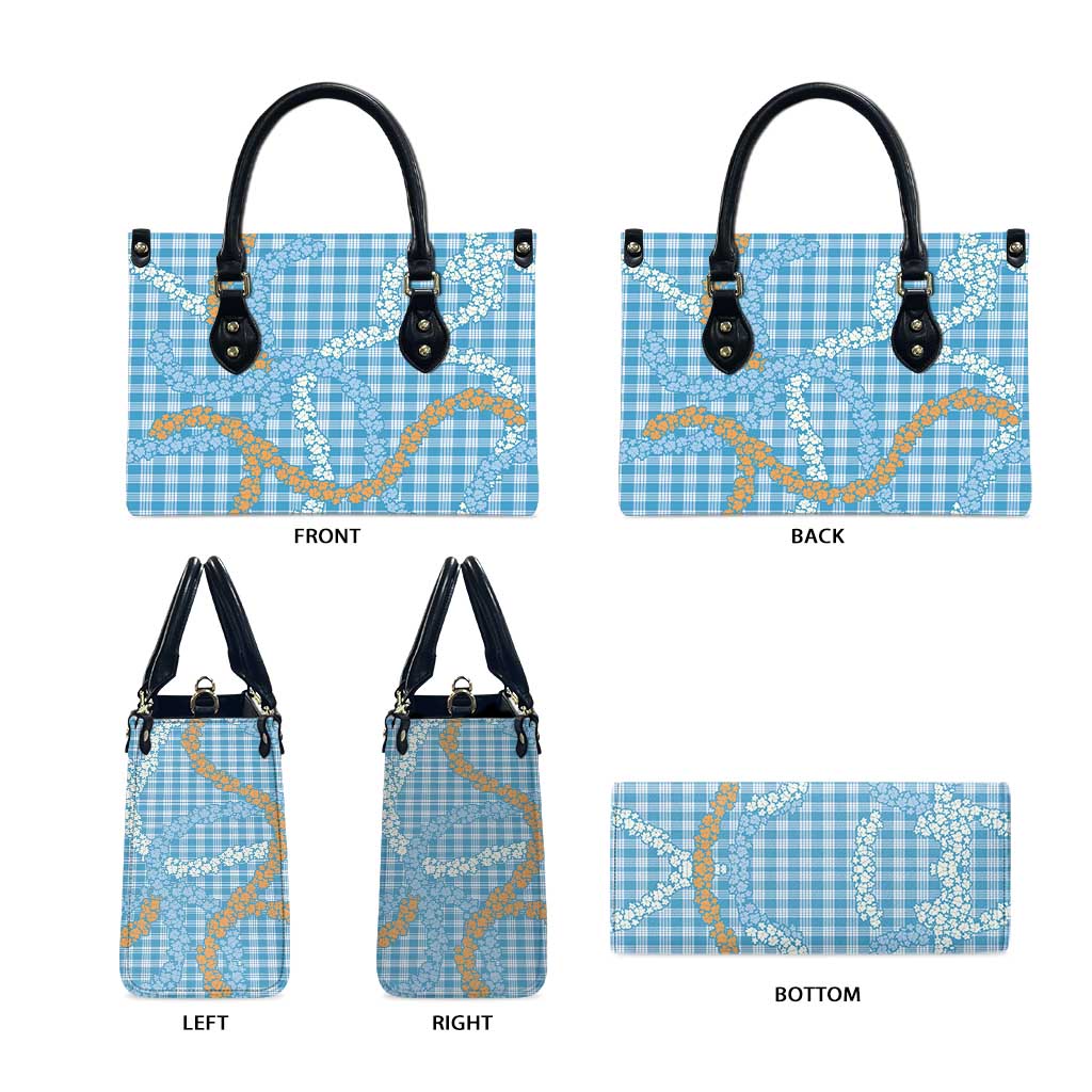 Blue Tropical Floral Palaka Leather Bag Hawaiian Quilt Pattern - Polynesian Pride