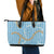 Blue Tropical Floral Palaka Leather Tote Bag Hawaiian Quilt Pattern - Polynesian Pride