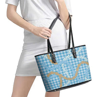 Blue Tropical Floral Palaka Leather Tote Bag Hawaiian Quilt Pattern - Polynesian Pride