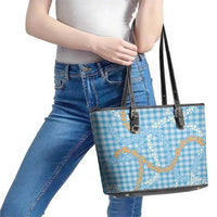 Blue Tropical Floral Palaka Leather Tote Bag Hawaiian Quilt Pattern - Polynesian Pride