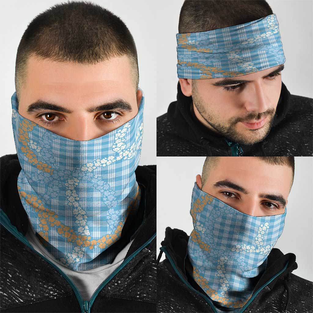 Blue Tropical Floral Palaka Neck Gaiter Hawaiian Quilt Pattern - Polynesian Pride