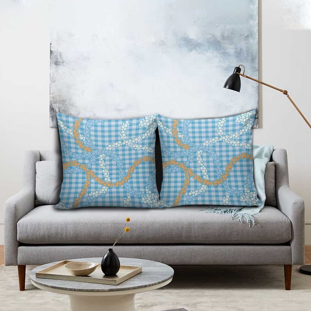 Blue Tropical Floral Palaka Pillow Cover Hawaiian Quilt Pattern - Polynesian Pride