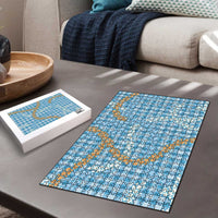 Blue Tropical Floral Palaka Puzzle Hawaiian Quilt Pattern - Polynesian Pride