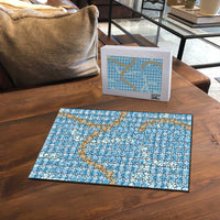 Blue Tropical Floral Palaka Puzzle Hawaiian Quilt Pattern - Polynesian Pride