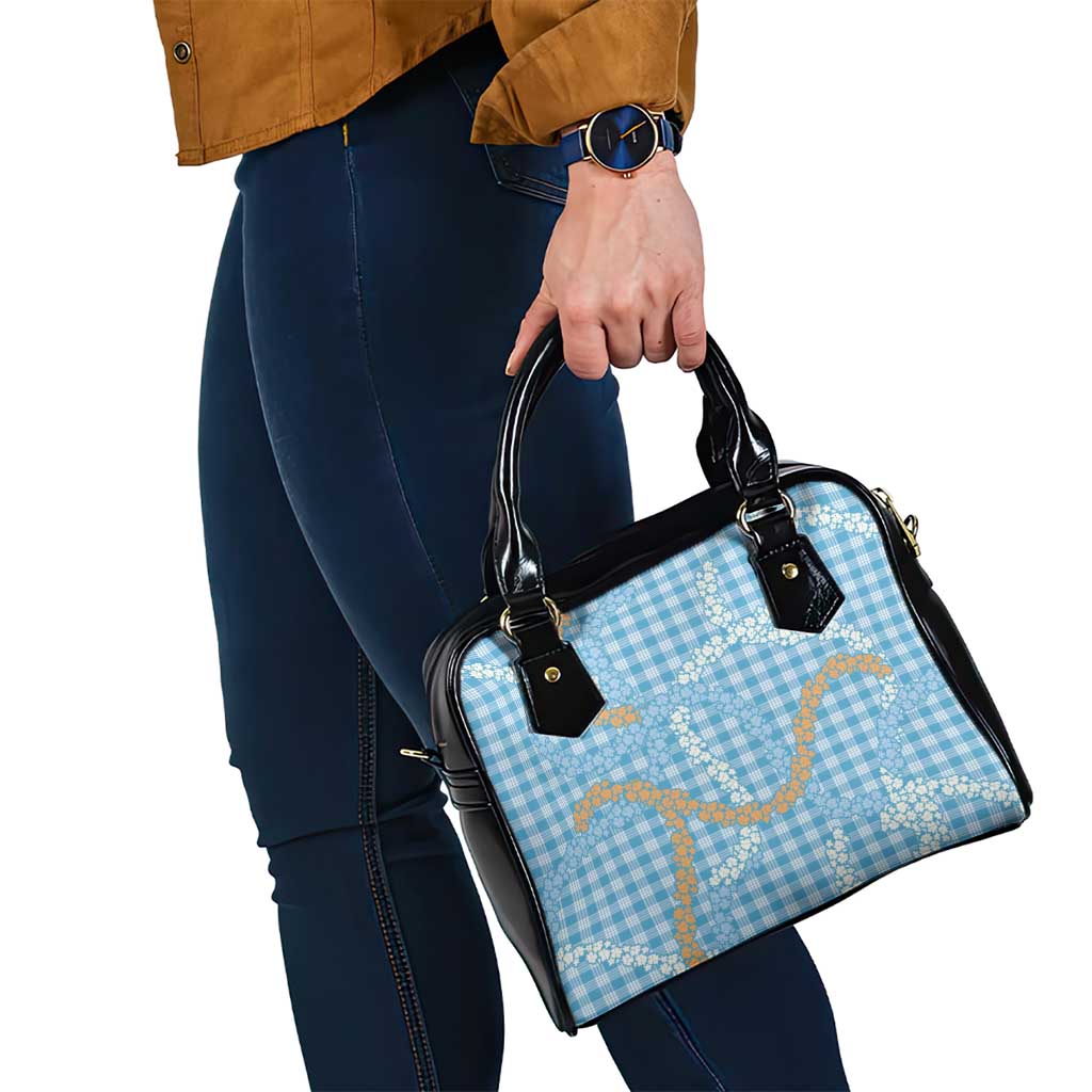 Blue Tropical Floral Palaka Shoulder Handbag Hawaiian Quilt Pattern - Polynesian Pride