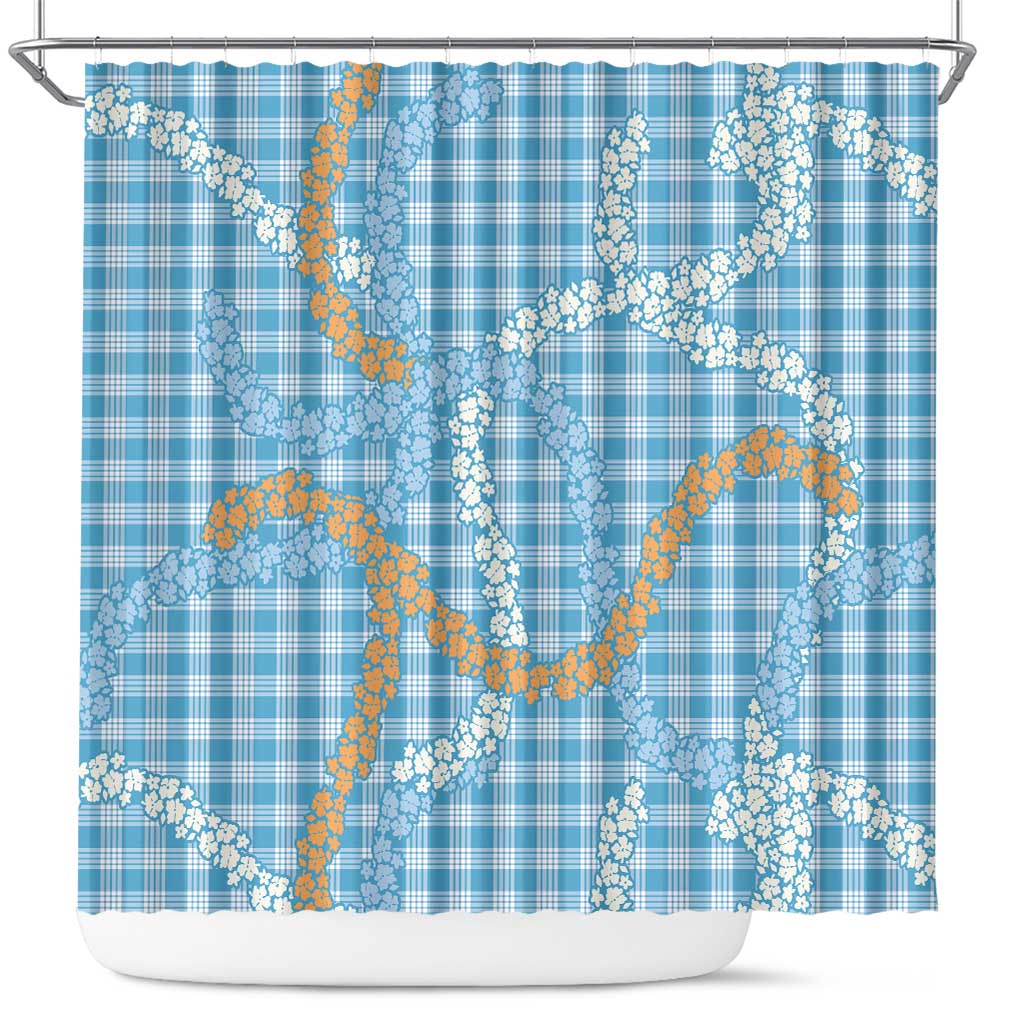 Blue Tropical Floral Palaka Shower Curtain Hawaiian Quilt Pattern LT9 Blue - Polynesian Pride