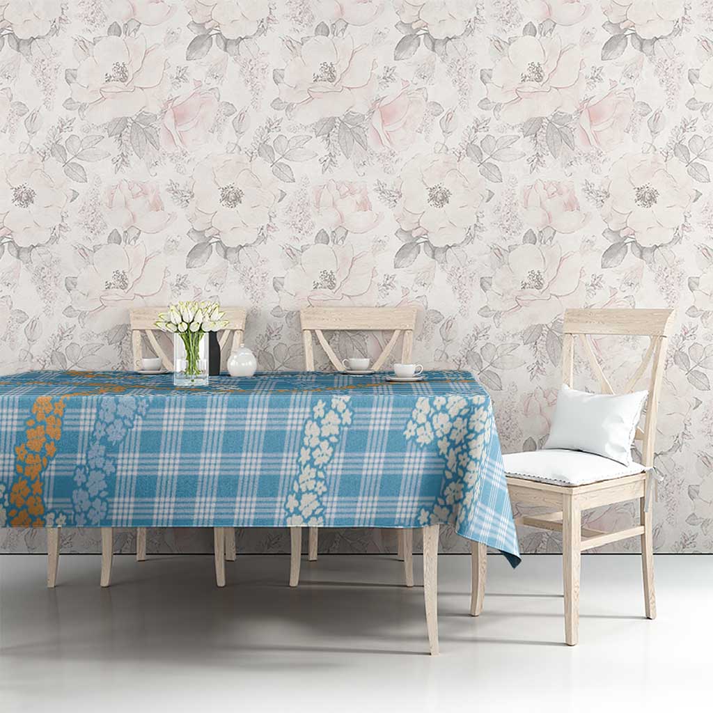 Blue Tropical Floral Palaka Tablecloth Hawaiian Quilt Pattern - Polynesian Pride