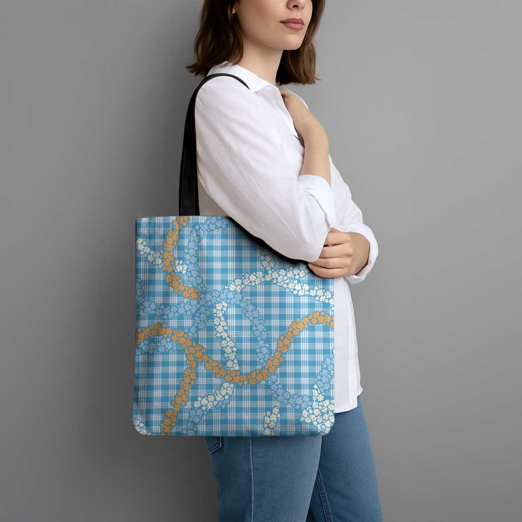 Blue Tropical Floral Palaka Tote Bag Hawaiian Quilt Pattern - Polynesian Pride
