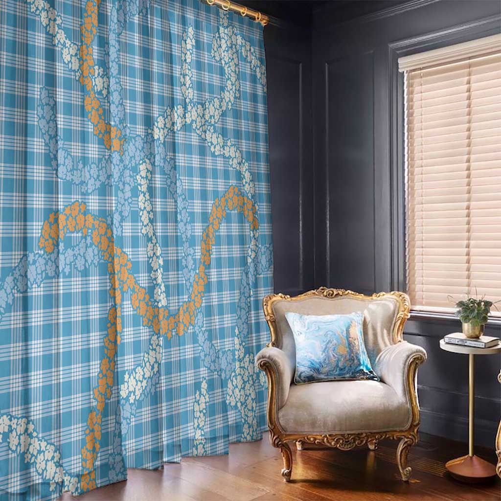 Blue Tropical Floral Palaka Window Curtain Hawaiian Quilt Pattern - Polynesian Pride