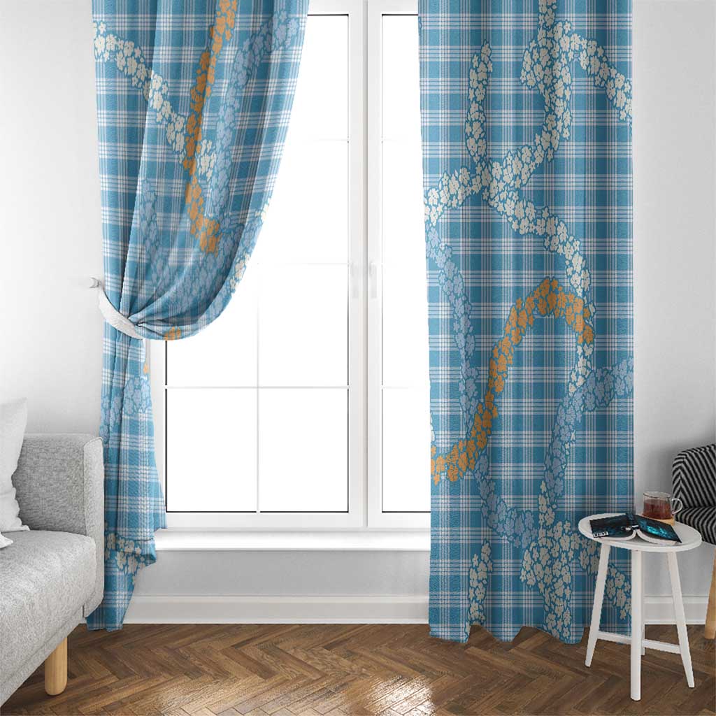 Blue Tropical Floral Palaka Window Curtain Hawaiian Quilt Pattern - Polynesian Pride