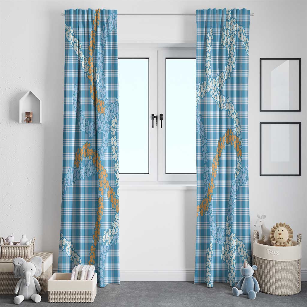 Blue Tropical Floral Palaka Window Curtain Hawaiian Quilt Pattern - Polynesian Pride