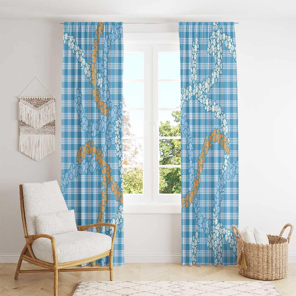 Blue Tropical Floral Palaka Window Curtain Hawaiian Quilt Pattern - Polynesian Pride