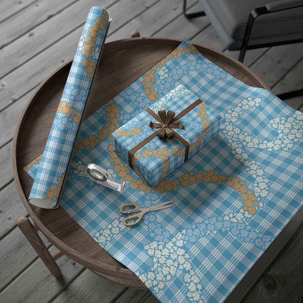Blue Tropical Floral Palaka Wrapping Paper Hawaiian Quilt Pattern - Polynesian Pride
