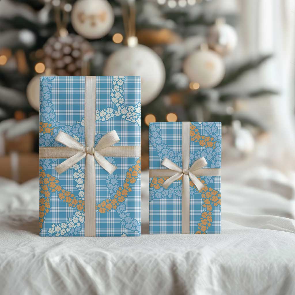 Blue Tropical Floral Palaka Wrapping Paper Hawaiian Quilt Pattern - Polynesian Pride