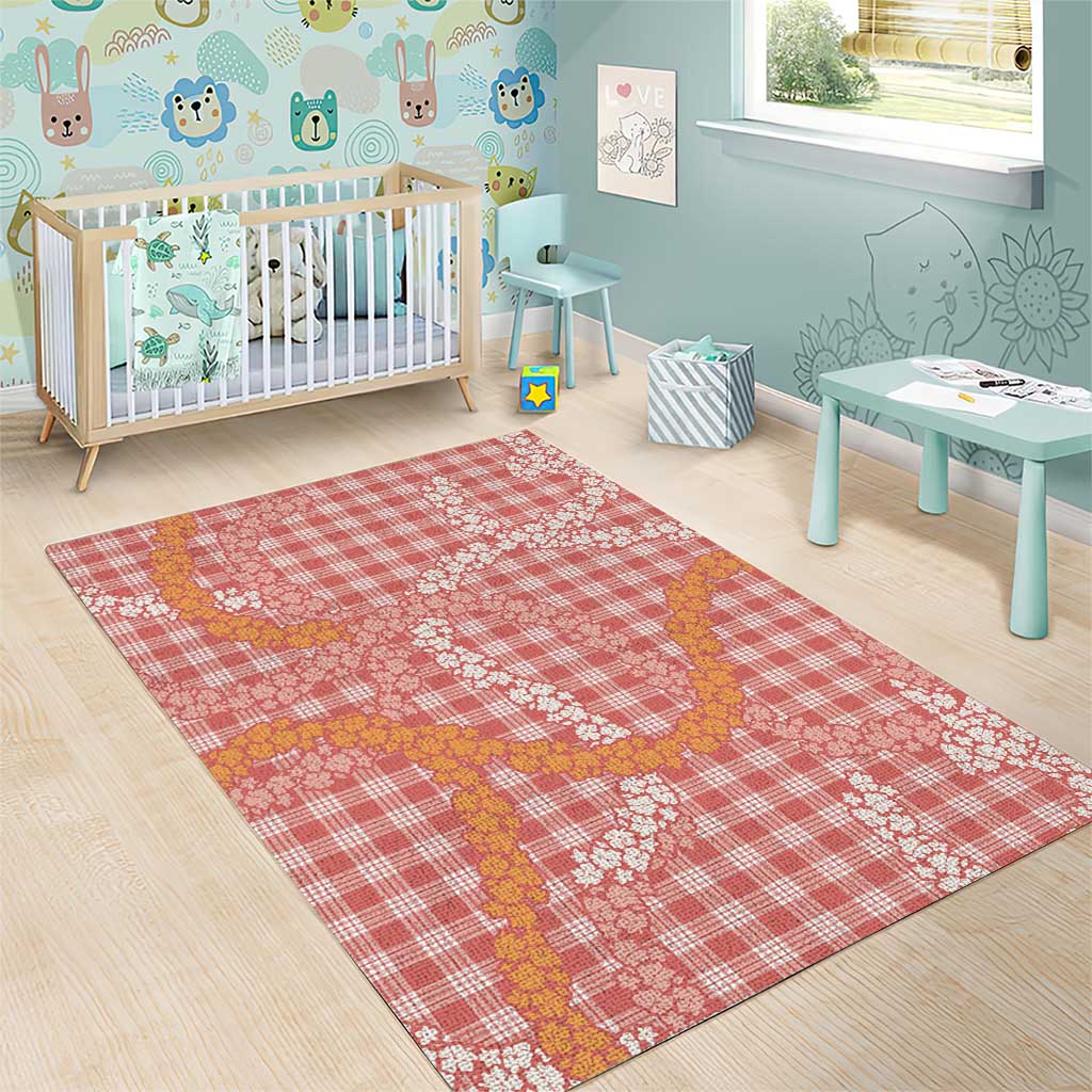 Pink Tropical Floral Palaka Area Rug Hawaiian Quilt Pattern - Polynesian Pride
