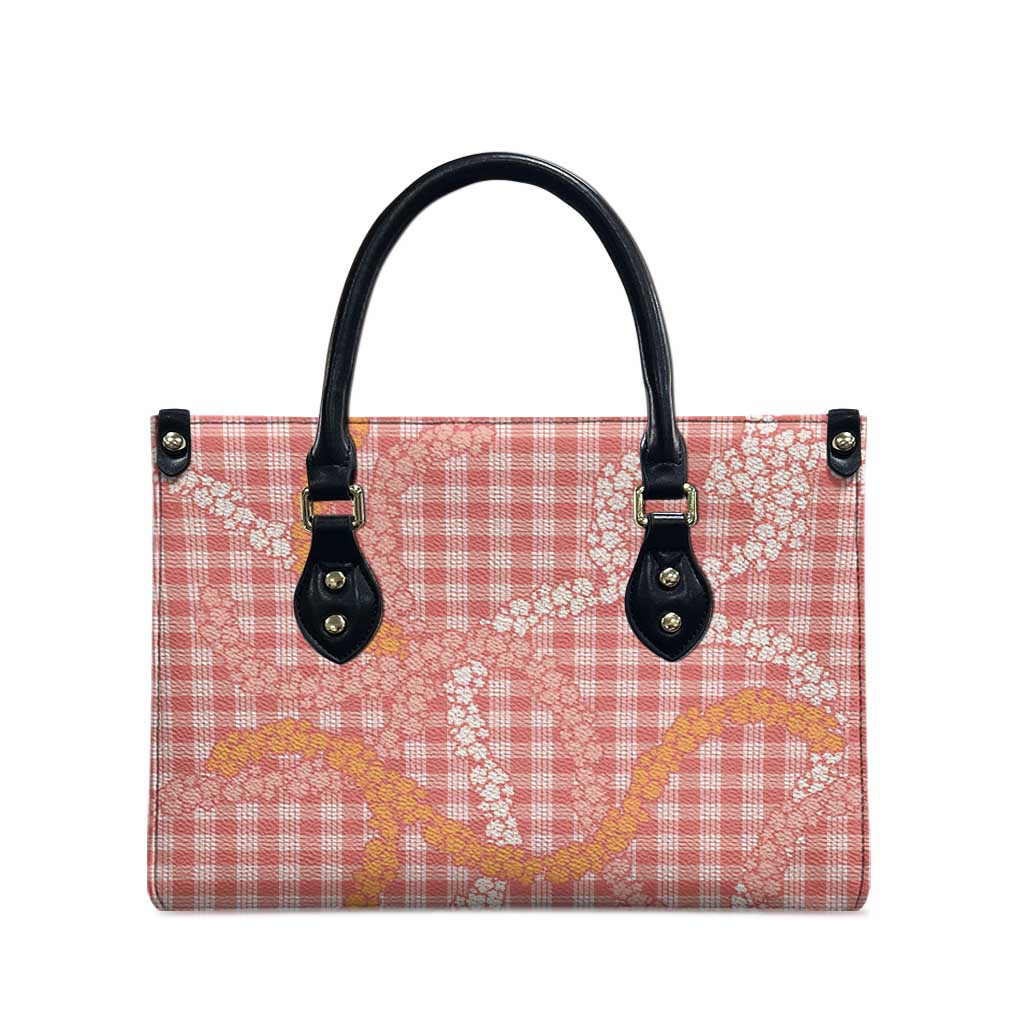 Pink Tropical Floral Palaka Leather Bag Hawaiian Quilt Pattern - Polynesian Pride