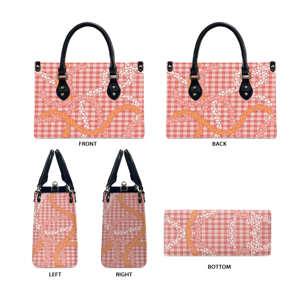 Pink Tropical Floral Palaka Leather Bag Hawaiian Quilt Pattern - Polynesian Pride