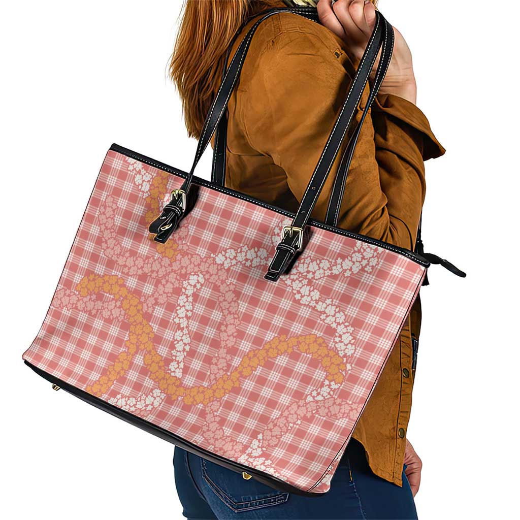 Pink Tropical Floral Palaka Leather Tote Bag Hawaiian Quilt Pattern - Polynesian Pride