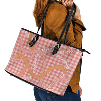 Pink Tropical Floral Palaka Leather Tote Bag Hawaiian Quilt Pattern - Polynesian Pride