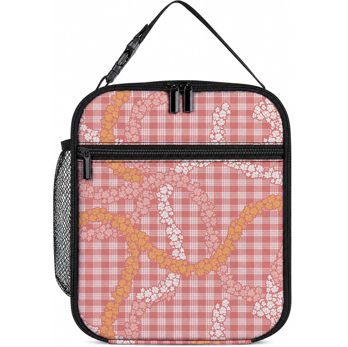 Pink Tropical Floral Palaka Lunch Bag Hawaiian Quilt Pattern LT9 10.2 × 8.3 × 4.3 inch Pink - Polynesian Pride
