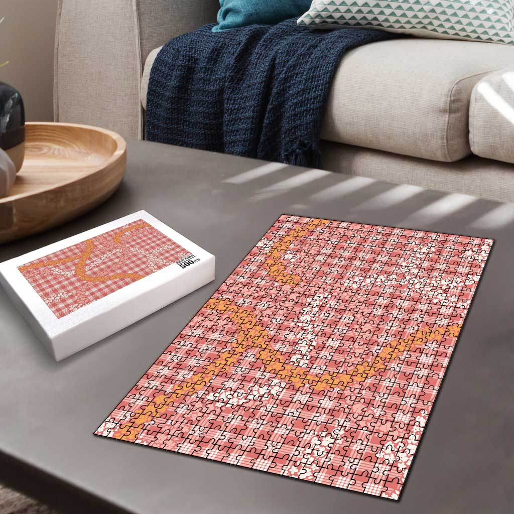 Pink Tropical Floral Palaka Puzzle Hawaiian Quilt Pattern - Polynesian Pride