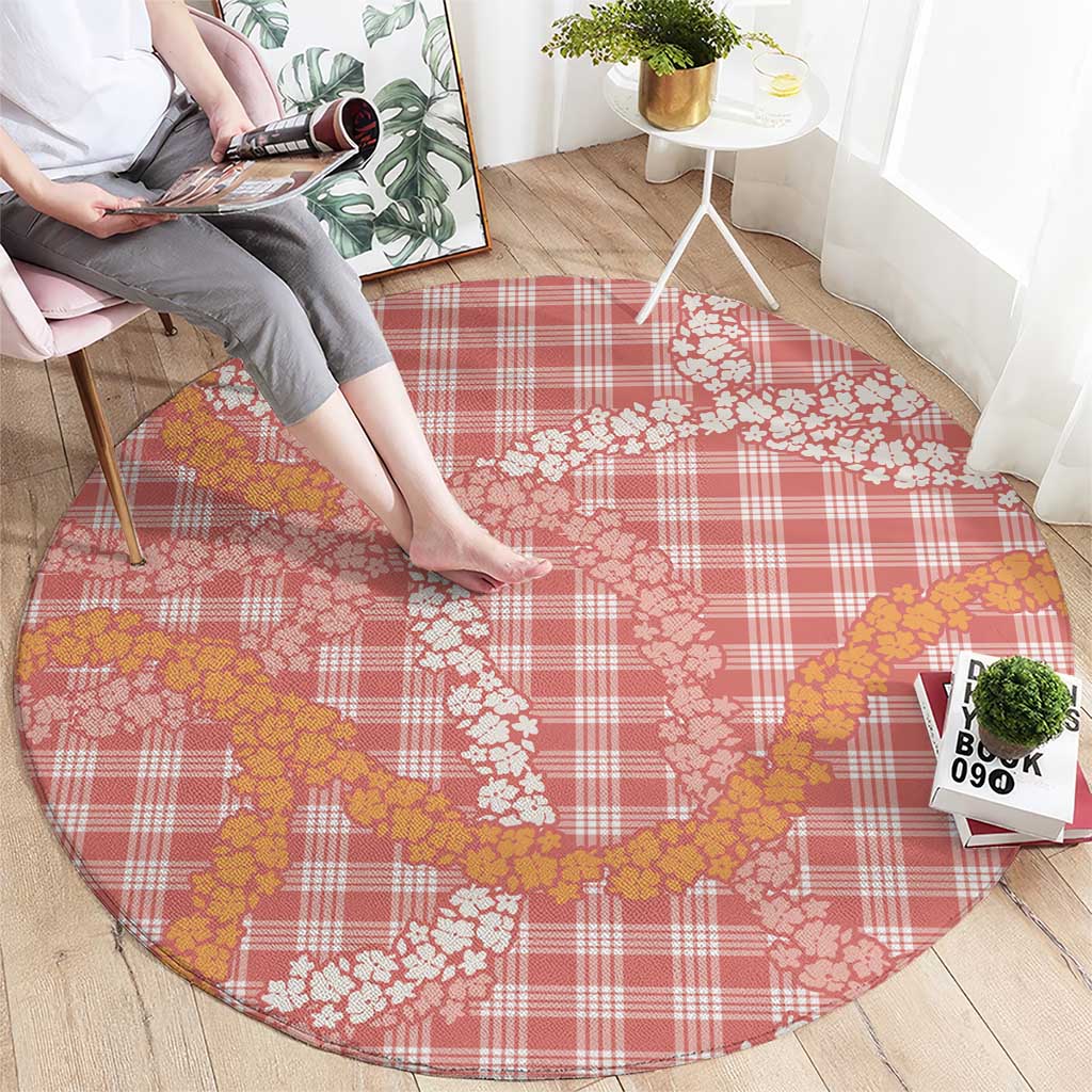 Pink Tropical Floral Palaka Round Carpet Hawaiian Quilt Pattern - Polynesian Pride