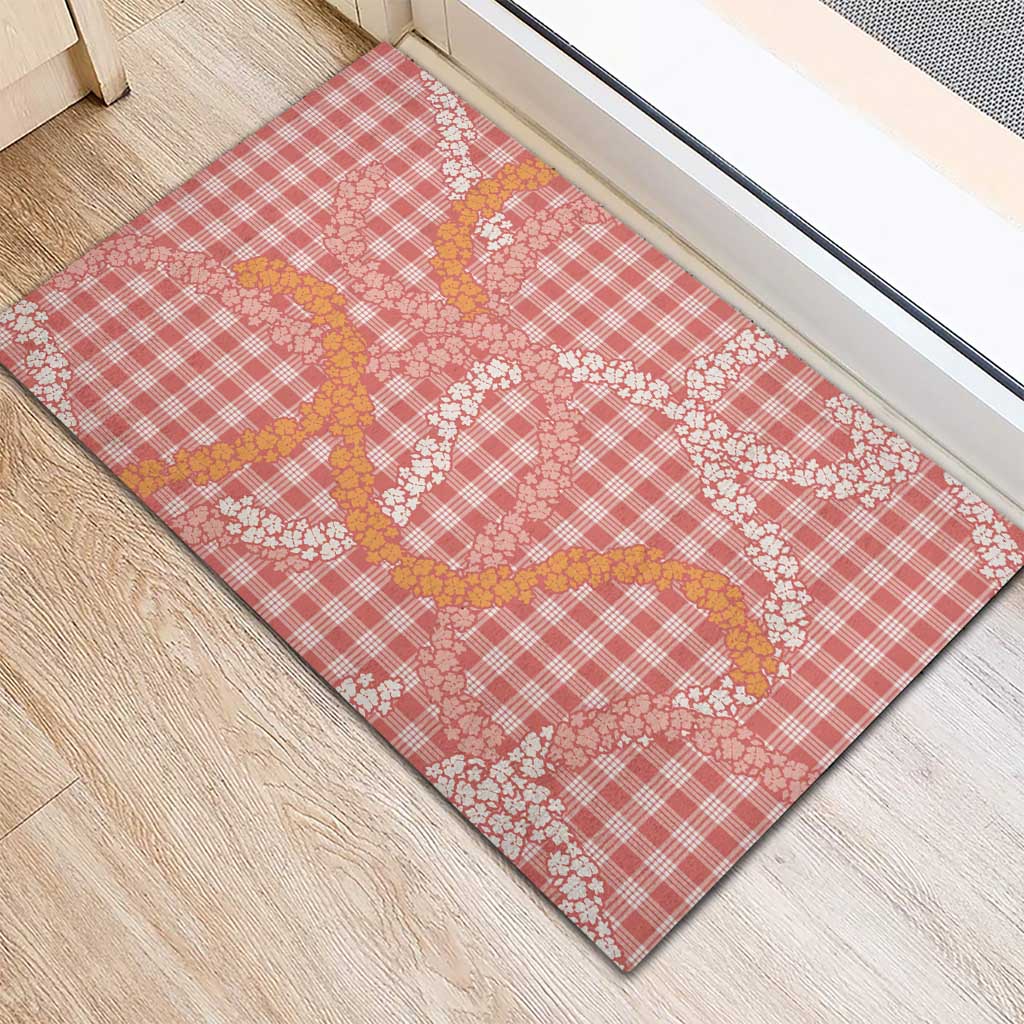 Pink Tropical Floral Palaka Rubber Doormat Hawaiian Quilt Pattern - Polynesian Pride