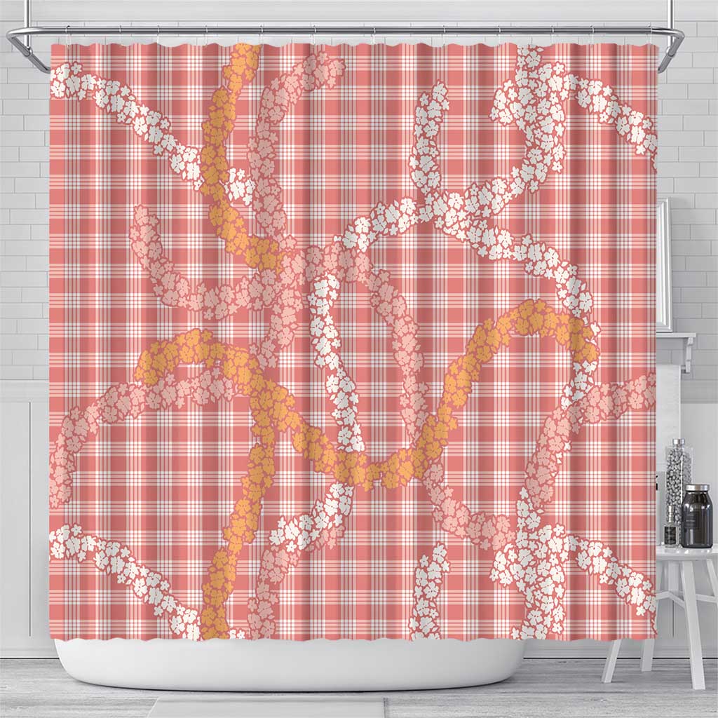 Pink Tropical Floral Palaka Shower Curtain Hawaiian Quilt Pattern - Polynesian Pride