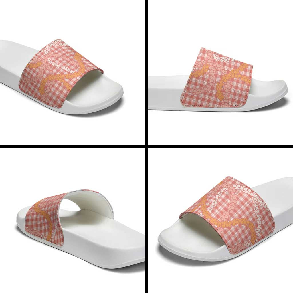 Pink Tropical Floral Palaka Slide Sandals Hawaiian Quilt Pattern - Polynesian Pride
