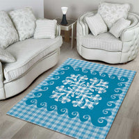 Blue Ulu Palaka Quilt Pattern Area Rug Hawaii Culture Breadfruit - Polynesian Pride