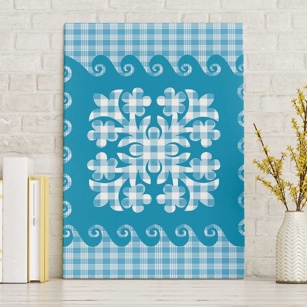Blue Ulu Palaka Quilt Pattern Canvas Wall Art Hawaii Culture Breadfruit - Polynesian Pride