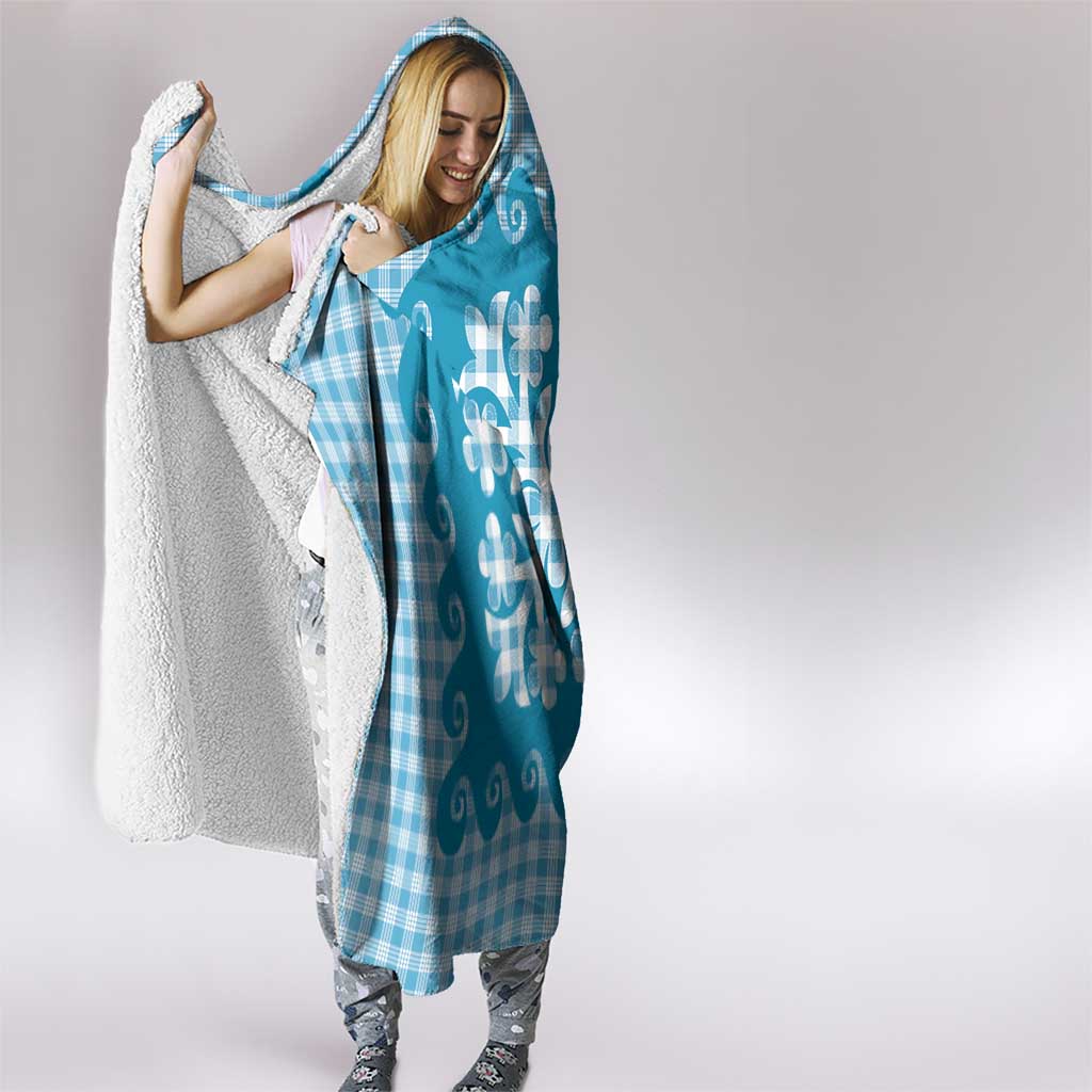 Blue Ulu Palaka Quilt Pattern Hooded Blanket Hawaii Culture Breadfruit - Polynesian Pride